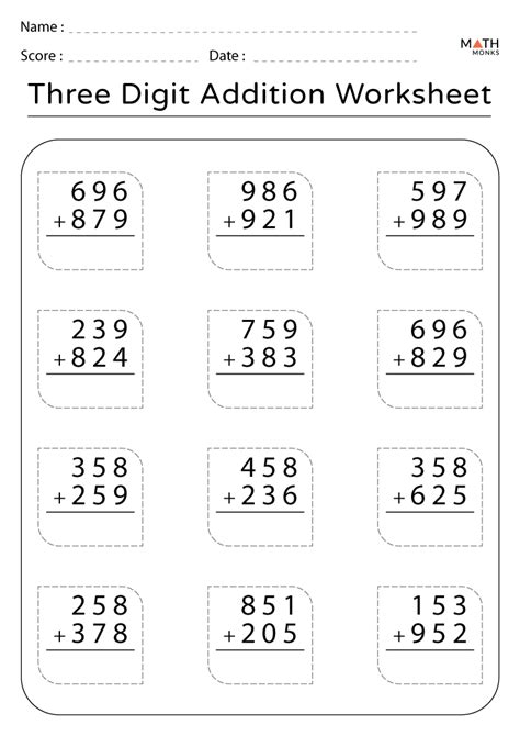 adding 3 digit numbers worksheets|Adding 3.